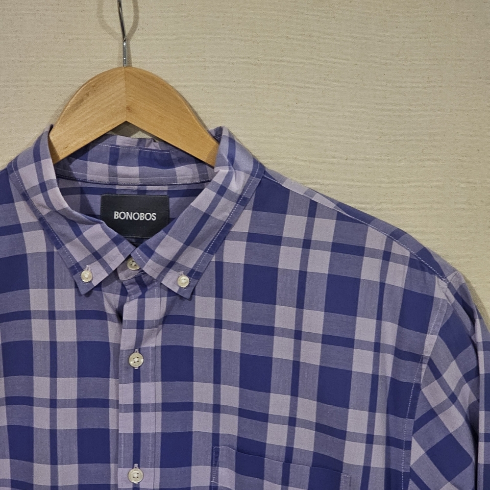 Bonobos Blue and White Plaid Dress Shirt